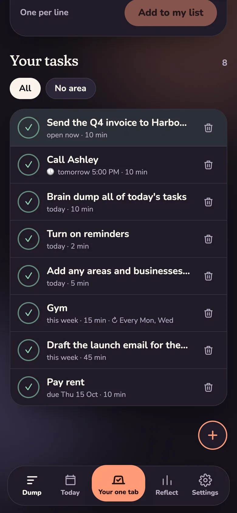 One Open Tab: Brain dump