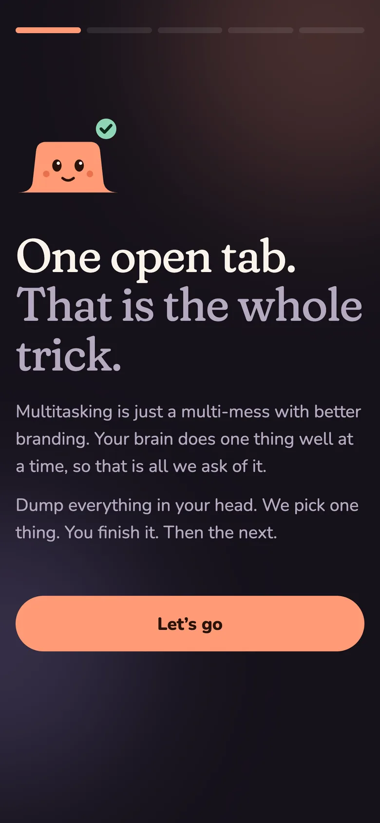 One Open Tab: The first screen